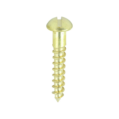 This is an image of Timco - Solid Brass Timber Screws - SLOT - Round 8 x 1" - (200 PCS Box) 00081RBS
