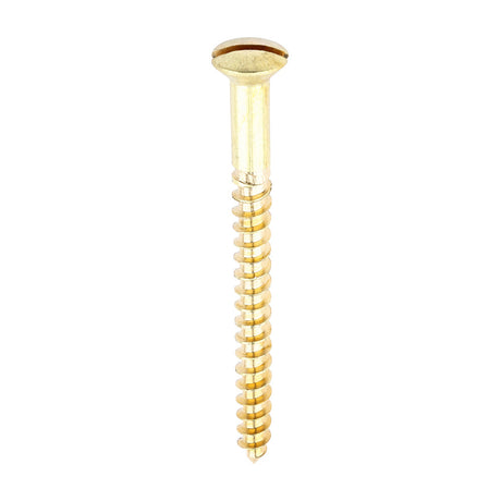 This is an image of Timco - Solid Brass Timber Screws - SLOT - Raised Countersunk 8 x 2" - (200 PCS Box) 00082RRBS