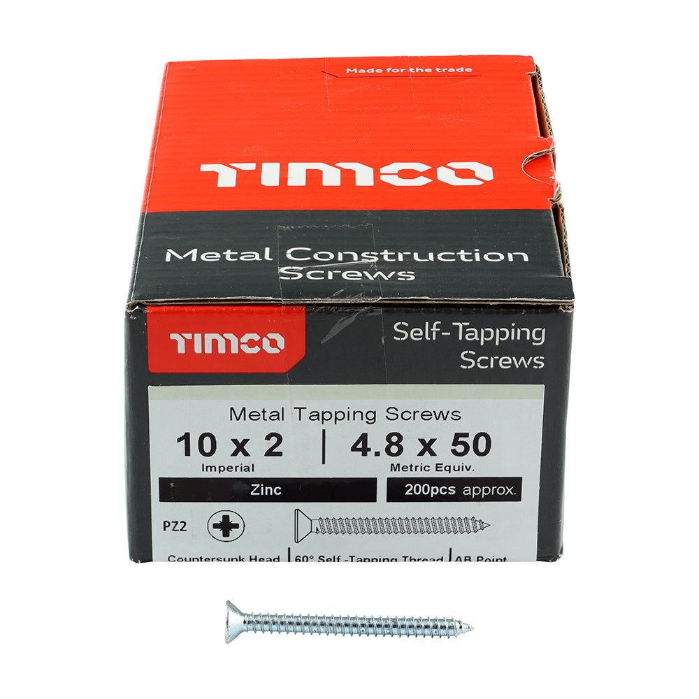 This is an image of Timco - Self-Tapping Screws - PZ - Countersunk - Zinc 10 x 2" - (200 PCS Box) 00102CCAZS