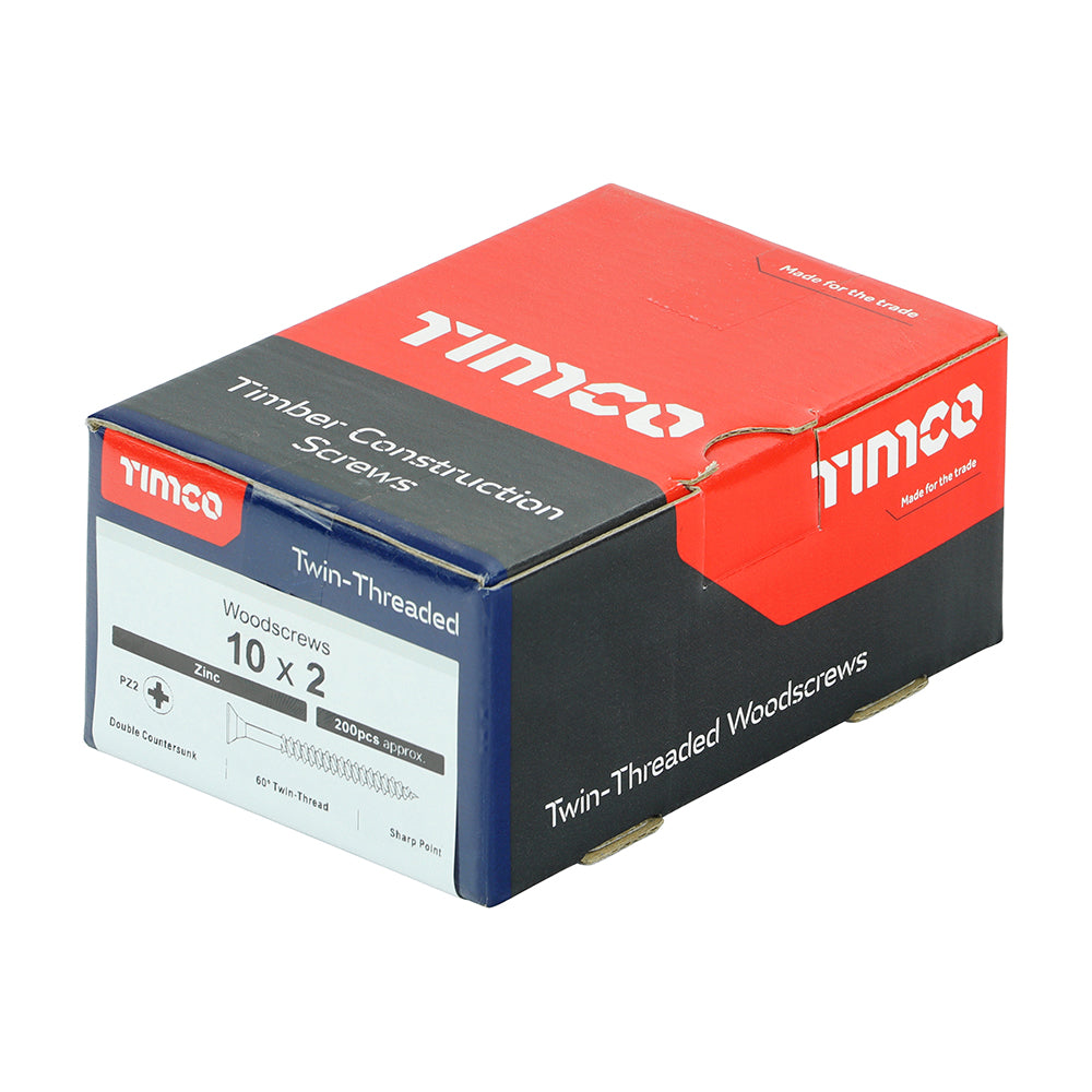 This is an image of Timco - Twin-Threaded Woodscrews - PZ - Double Countersunk - Zinc 10 x 2" - (200 PCS Box) 00102CWZ
