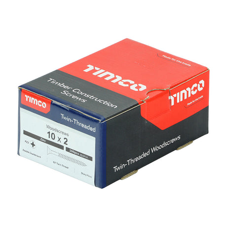 This is an image of Timco - Twin-Threaded Woodscrews - PZ - Double Countersunk - Zinc 10 x 2" - (200 PCS Box) 00102CWZ