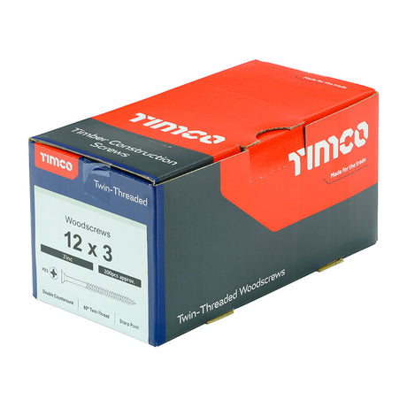 This is an image of Timco - Twin-Threaded Woodscrews - PZ - Double Countersunk - Zinc 12 x 3" - (200 PCS Box) 00123CWZ