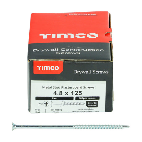 This is an image of Timco - Drywall Screws - PH - Bugle - Self Drilling - Zinc 4.8 x 125mm - (100 PCS Box) 00125PSDD