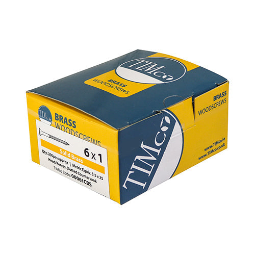 This is an image of Timco - Solid Brass Timber Screws - SLOT - Countersunk 2 x 3/8" - (200 PCS Box) 00238CBS