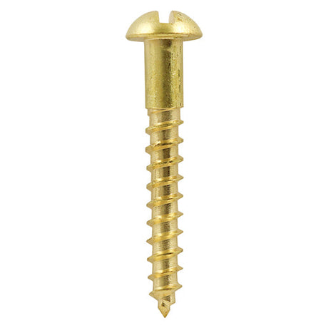 This is an image of Timco - Solid Brass Timber Screws - SLOT - Round 4 x 1/2" - (200 PCS Box) 00412RBS