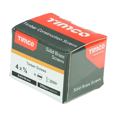 This is an image of Timco - Solid Brass Timber Screws - SLOT - Countersunk 4 x 5/8" - (200 PCS Box) 00458CBS