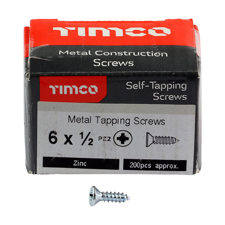 This is an image of Timco - Self-Tapping Screws - PZ - Countersunk - Zinc 6 x 1/2" - (200 PCS Box) 00612CCAZS