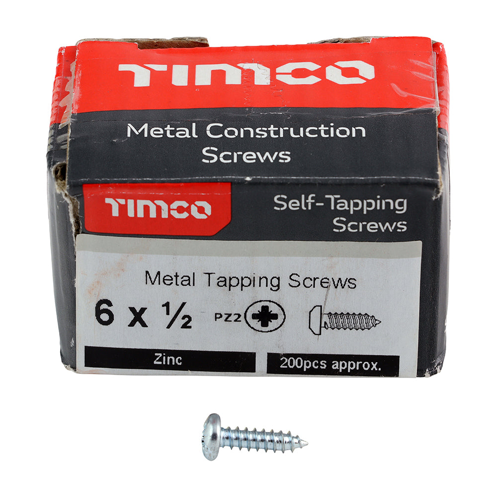 This is an image of Timco - Self-Tapping Screws - PZ - Pan - Zinc 6 x 1/2" - (200 PCS Box) 00612CPAZS