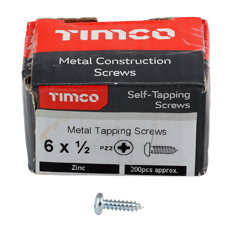 This is an image of Timco - Self-Tapping Screws - PZ - Pan - Zinc 6 x 1/2" - (200 PCS Box) 00612CPAZS