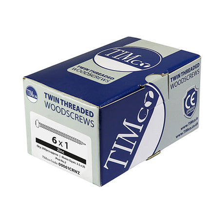 This is an image of Timco - Twin-Threaded Woodscrews - PZ - Round - Zinc 6 x 3/4" - (200 PCS Box) 00634CRWZ