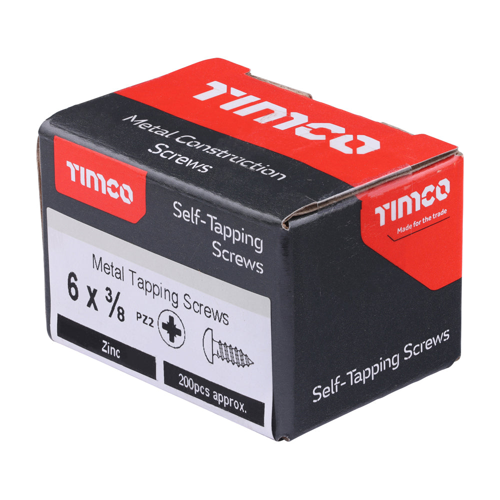 This is an image of Timco - Self-Tapping Screws - PZ - Pan - Zinc 6 x 3/8" - (200 PCS Box) 00638CPAZS