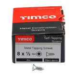 This is an image of Timco - Metal Tapping Screws - PZ - Countersunk - Self-Tapping - Zinc 8 x 1/2" - (200 PCS Box) 00812CCAZS