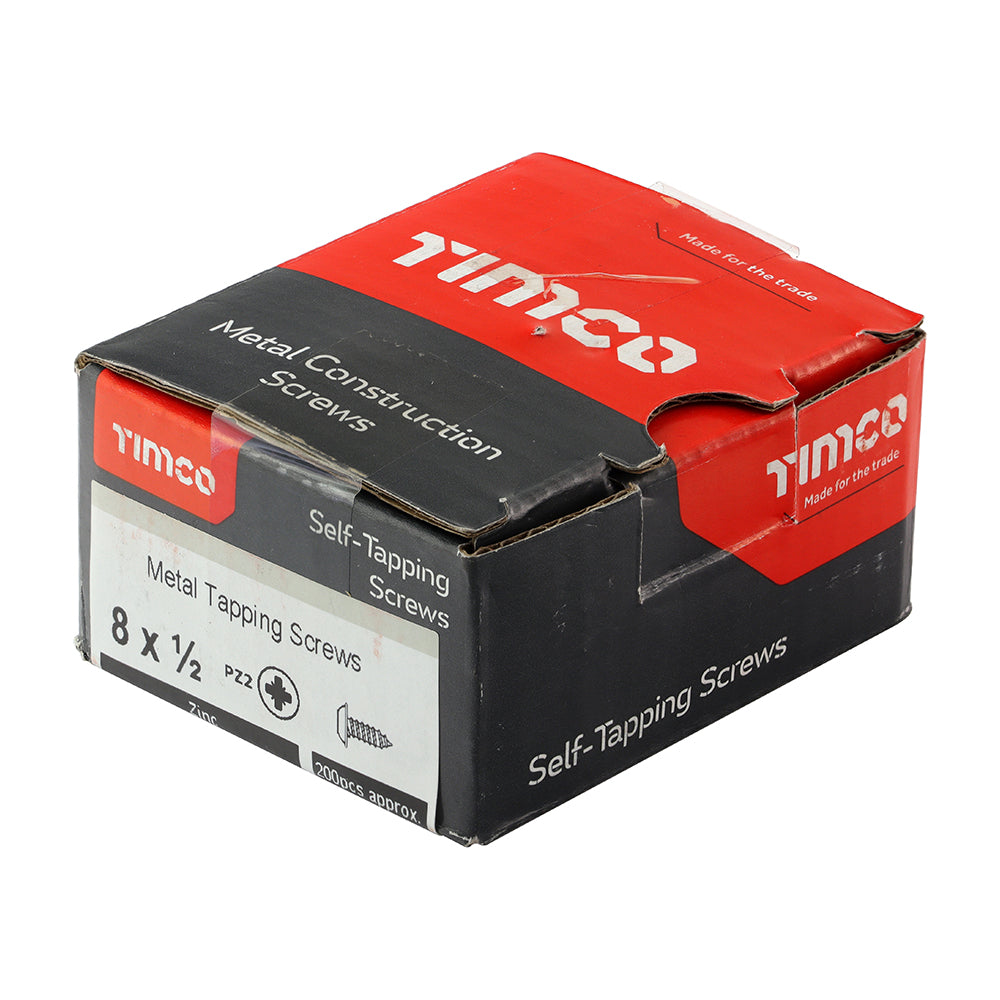 This is an image of Timco - Metal Tapping Screws - PZ - Flange - Self-Tapping - Zinc 8 x 1/2" - (200 PCS Box) 00812CFAZS