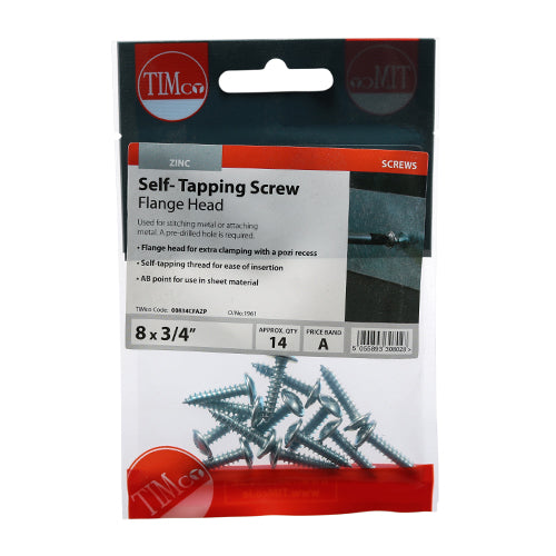 This is an image of Timco - Self-Tapping Screws - PZ - Flange Head - Zinc 8 x 3/4" - (14 PCS TIMpac) 00834CFAZP