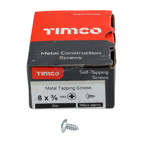 This is an image of Timco - Metal Tapping Screws - PZ - Flange - Self-Tapping - Zinc 8 x 3/8" - (200 PCS Box) 00838CFAZS