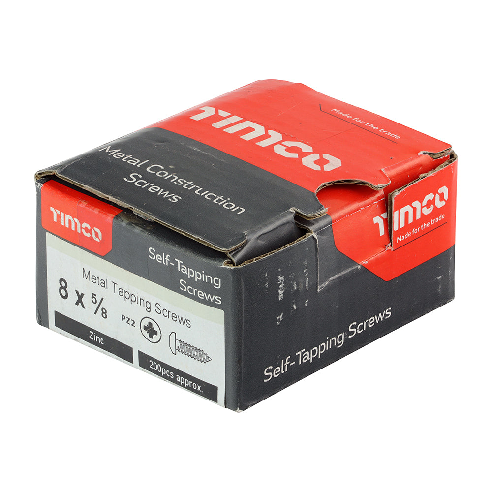 This is an image of Timco - Self-Tapping Screws - PZ - Pan - Zinc 8 x 5/8" - (200 PCS Box) 00858CPAZS