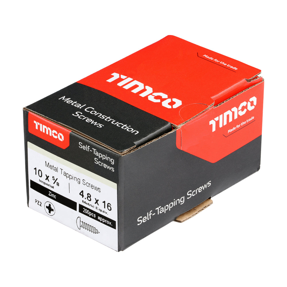 This is an image of Timco - Metal Tapping Screws - PZ - Pan - Self-Tapping - Zinc 10 x 5/8" - (200 PCS Box) 01058CPAZS