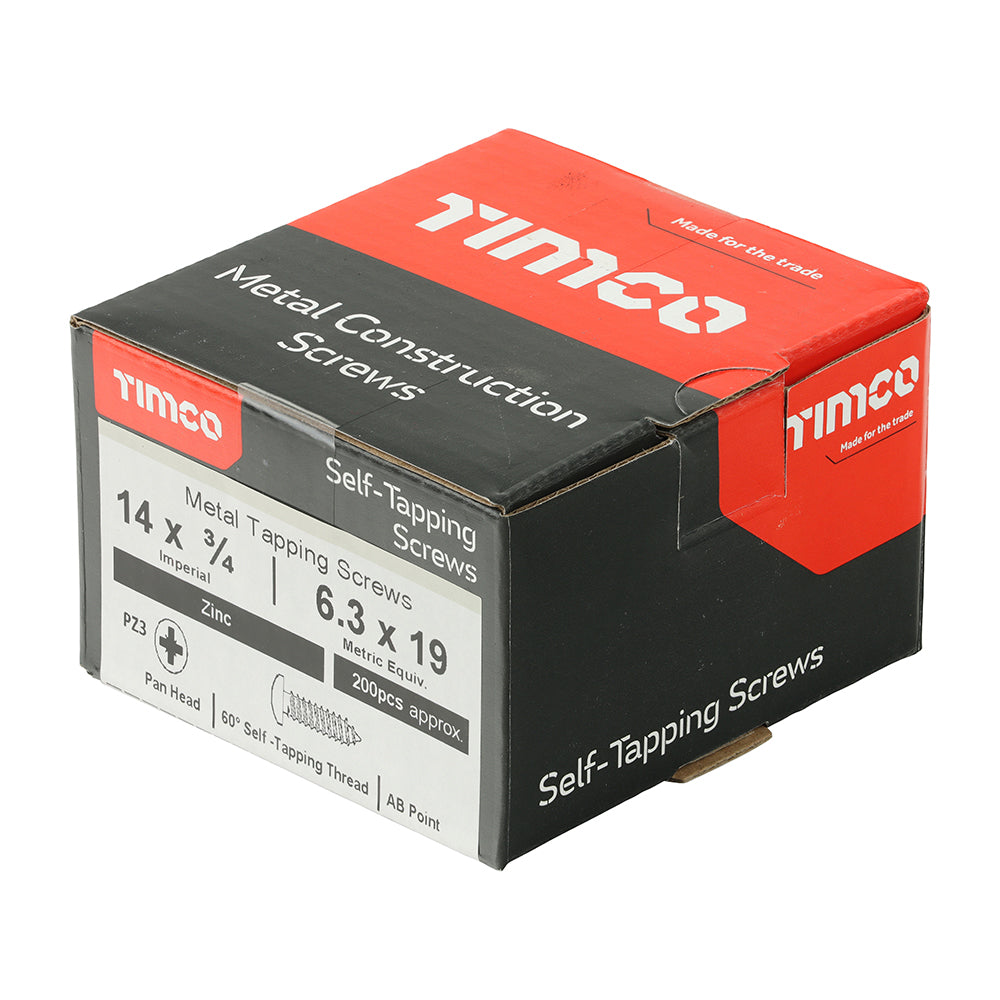 This is an image of Timco - Metal Tapping Screws - PZ - Pan - Self-Tapping - Zinc 14 x 3/4" - (200 PCS Box) 01434CPAZS