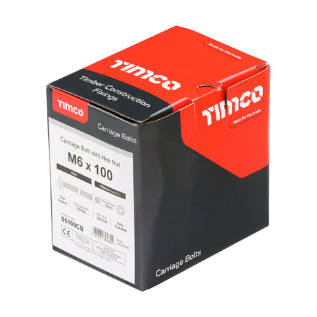 This is an image of Timco - Carriage Bolts & Hex Nuts - Zinc M6 x 100mm - (100 PCS Box) 06100CB