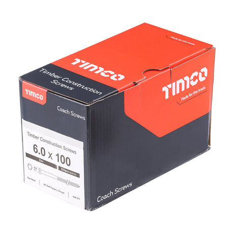 This is an image of Timco - Coach Screws - Hex - Zinc 6.0 x 100mm - (200 PCS Box) 06100CSC