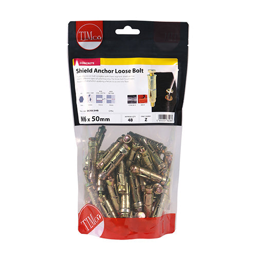 This is an image of Timco - Shield Anchor Loose Bolts - Yellow M6:10L (M6 x 50)mm - (48 PCS TIMbag) 0610LSHB