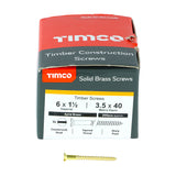 This is an image of Timco - Solid Brass Timber Screws - SLOT - Countersunk 6 x 1 1/2" - (200 PCS Box) 06112CBS