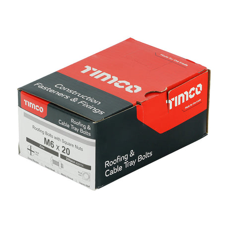 This is an image of Timco - Roofing Bolts with Square Nuts - Zinc M6 x 20mm - (200 PCS Box) 0620RB