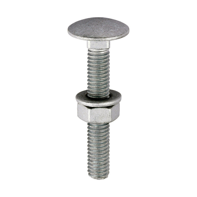 This is an image of Timco - Carriage Bolts Hex Nuts & Form A Washers - Dome - Exterior - Silver M6 x 40mm - (10 PCS TIMbag) 0640CBI