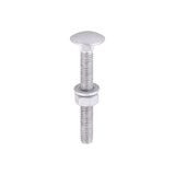This is an image of Timco - Carriage Bolts Hex Nuts & Form A Washers - Dome - Exterior - Silver M6 x 50mm - (10 PCS TIMbag) 0650CBI