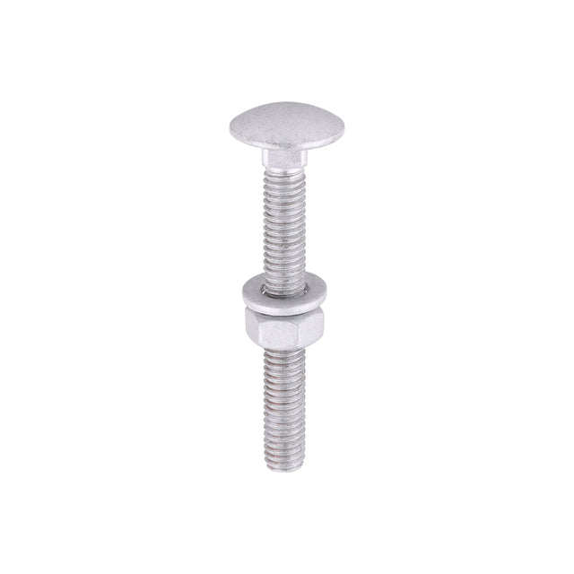 This is an image of Timco - Carriage Bolts Hex Nuts & Form A Washers - Dome - Exterior - Silver M6 x 50mm - (10 PCS TIMbag) 0650CBI
