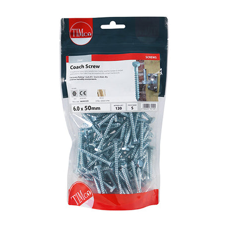 This is an image of Timco - Coach Screws - Hex - Zinc 6.0 x 50mm - (120 PCS TIMbag) 0650CSCB