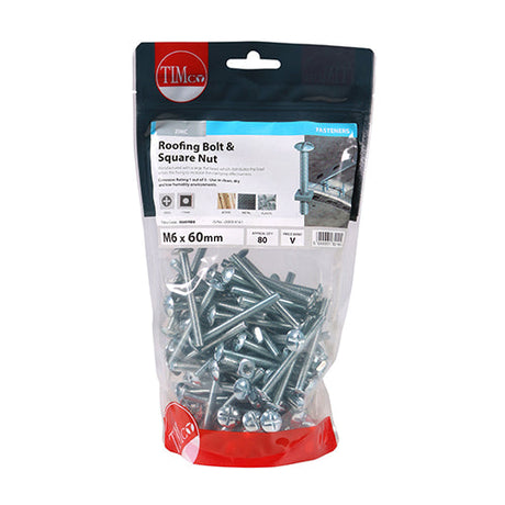This is an image of Timco - Roofing Bolts & Square Nuts - Zinc M6 x 60mm - (80 PCS TIMbag) 0660RBB