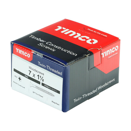 This is an image of Timco - Twin-Threaded Woodscrews - PZ - Double Countersunk - Zinc 7 x 1 1/2" - (200 PCS Box) 07112CWZ