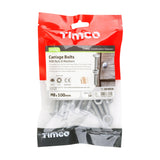 This is an image of Timco - Carriage Bolts Hex Nuts & Form A Washers - Dome - Exterior - Silver M8 x 100mm - (10 PCS TIMbag) 08100CBI