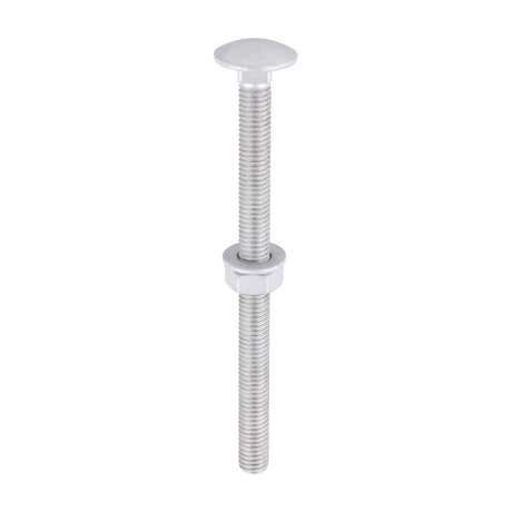 This is an image of Timco - Carriage Bolts Hex Nuts & Form A Washers - Dome - Exterior - Silver M8 x 110mm - (10 PCS TIMbag) 08110CBI