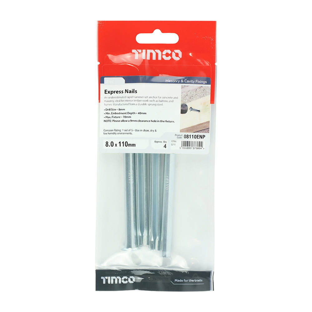 This is an image of Timco - Express Nails - Zinc 8.0 x 110mm - (4 PCS TIMpac) 08110ENP