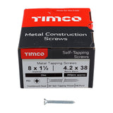 This is an image of Timco - Self-Tapping Screws - PZ - Pan - Zinc 8 x 1 1/2" - (200 PCS Box) 08112CPAZS