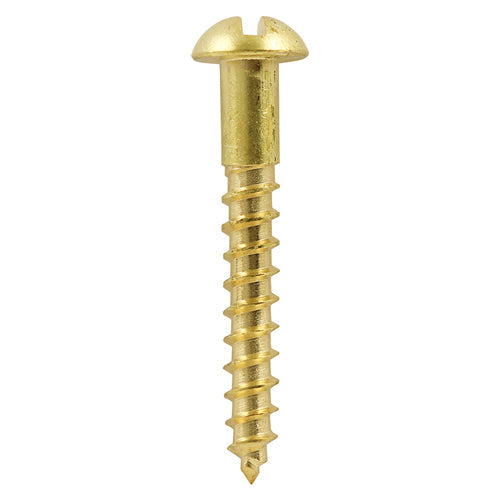 This is an image of Timco - Solid Brass Timber Screws - SLOT - Round 8 x 1 1/2" - (200 PCS Box) 08112RBS