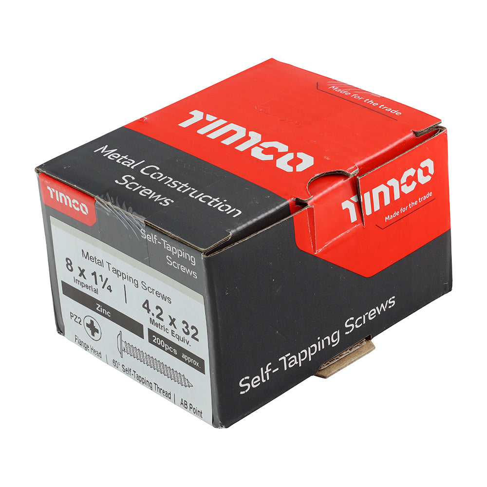 This is an image of Timco - Metal Tapping Screws - PZ - Flange - Self-Tapping - Zinc 8 x 1 1/4" - (200 PCS Box) 08114CFAZS