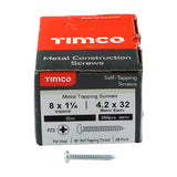 This is an image of Timco - Self-Tapping Screws - PZ - Pan - Zinc 8 x 1 1/4" - (200 PCS Box) 08114CPAZS
