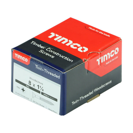 This is an image of Timco - Twin-Threaded Woodscrews - PZ - Double Countersunk - Zinc 8 x 1 1/4" - (200 PCS Box) 08114CWZ