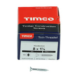 This is an image of Timco - Twin-Threaded Woodscrews - PZ - Double Countersunk - Zinc 8 x 1 1/4" - (200 PCS Box) 08114CWZ