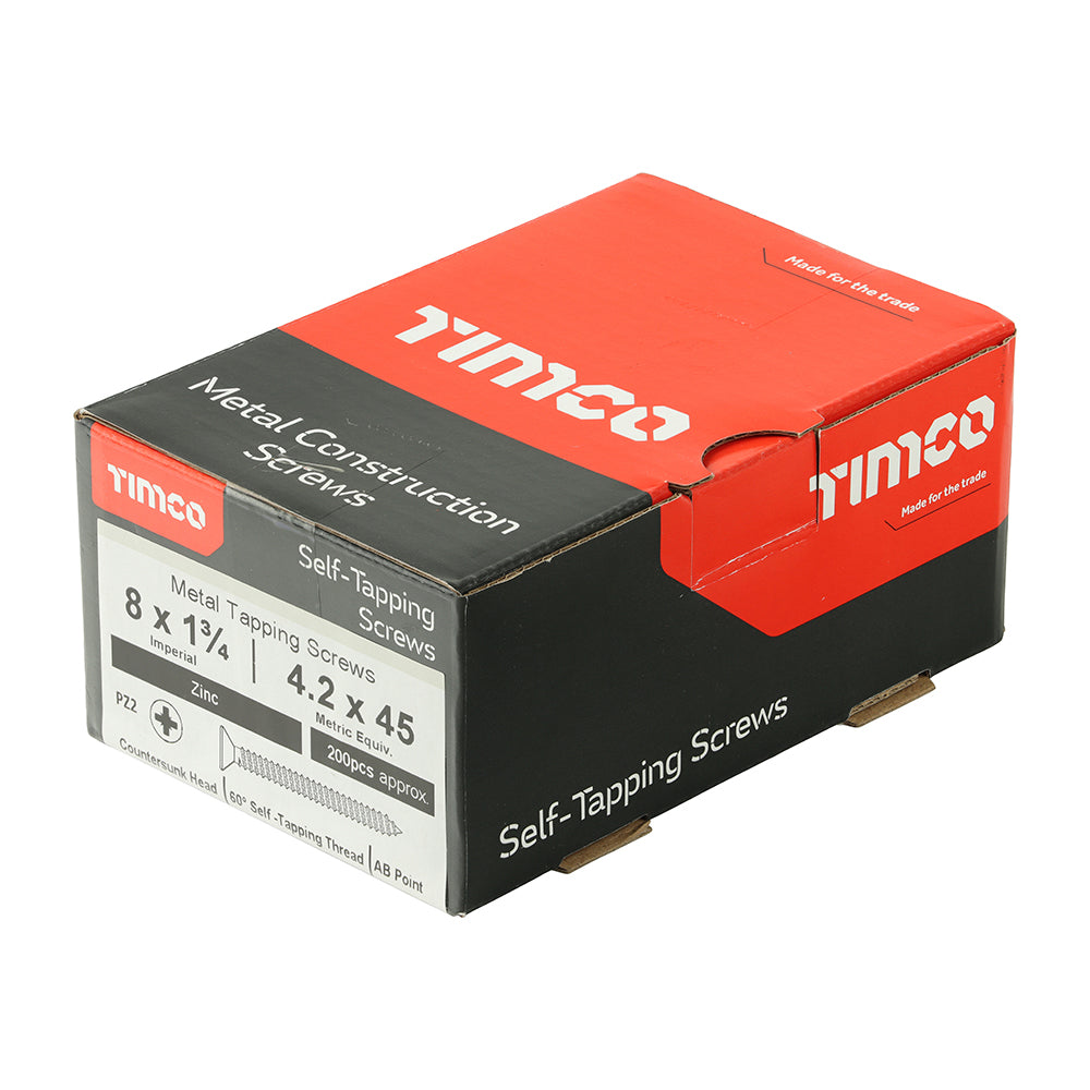 This is an image of Timco - Self-Tapping Screws - PZ - Countersunk - Zinc 8 x 1 3/4" - (200 PCS Box) 08134CCAZS
