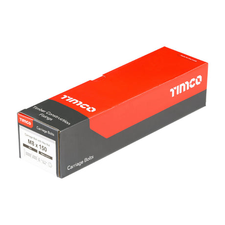 This is an image of Timco - Carriage Bolts & Hex Nuts - Zinc M8 x 150mm - (25 PCS Box) 08150CB