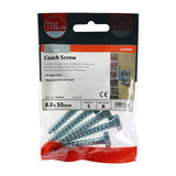 This is an image of Timco - Coach Screws - Hex - Zinc 8.0 x 50mm - (5 PCS TIMpac) 0850CSCP