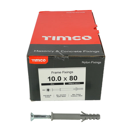 This is an image of Timco - Nylon Frame Fixing - PZ - Zinc 10.0 x 80mm - (100 PCS Box) 10080NFF