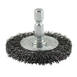 This is an image of Timco - Drill Wheel Brush - Crimped Steel Wire 100mm (1 Each Box) 100SWC