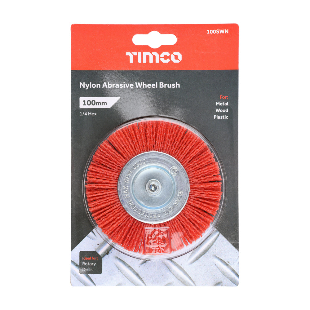 This is an image of Timco - Drill Wheel Brush - Nylon 100mm (1 Each Box) 100SWN