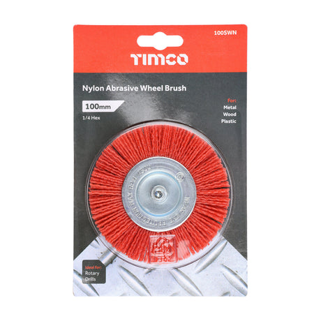 This is an image of Timco - Drill Wheel Brush - Nylon 100mm (1 Each Box) 100SWN