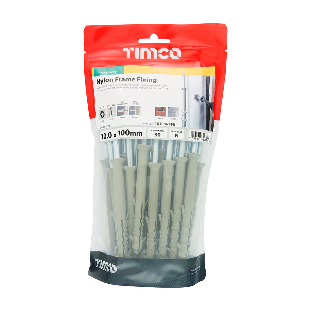 This is an image of Timco - Nylon Frame Fixings - PZ - Zinc 10.0 x 100mm - (30 PCS TIMbag) 10100NFFB